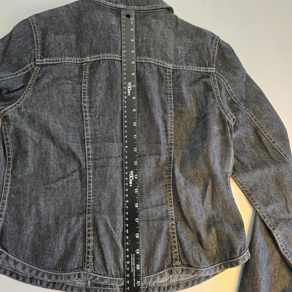 Eddie Bauer Jean Jacket Women's Small Shirt Military Style Charcoal Wash Gray - Picture 6 of 11